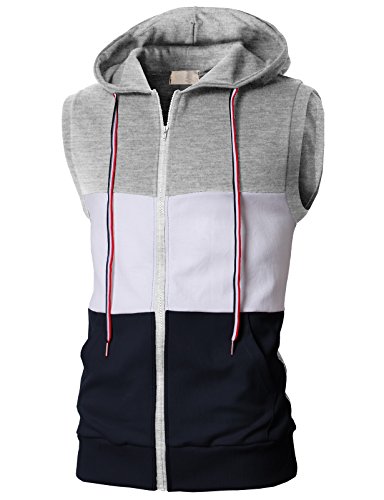 H2H Mens Casual Hipster Hip Hop Sleeveless Hoodie Zip up Tank-Top with Pocket Gray US M/Asia L (KMOHOSL018)