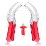 Set Of 2 Watermelon Slicers By Melloneat - Multipurpose Cutter Corer Server- High Quality Stainless Steel Tong- Kid Friendly Pulp Scoop- FREE BONUS: 1 Strawberry Huller & Watermelon Recipes E-Book