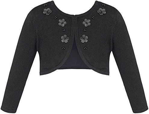 Couture Princess Little Girls Black Floral Bead Accent Long Sleeve Bolero 6