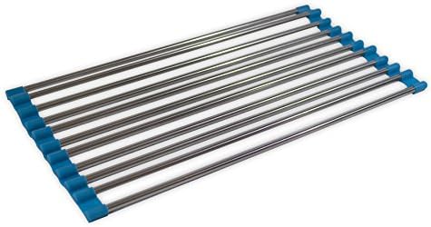 Large Blue Roll up Drying, Draining and Cooling Rack for Over the Sink Stainless Steel