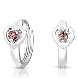 Girls Sterling Silver Huggie Heart Earrings with Simulated Alexandrite Birthstone (June)