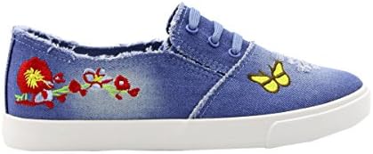 Via Pinky Collection- Women's Destress Denim Patches/Embroidery Slip On/Fashion Sneakers