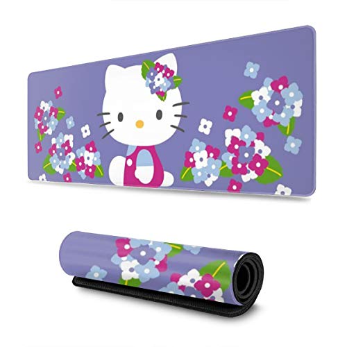 Large Gaming Mouse Pad Purple Hello Kitty Extended Desk Pad for Computers Thick Keyboard Mouse Mat Non-Slip Rubber Base Mousepad 11.8 X 31.5 X 0.12inch