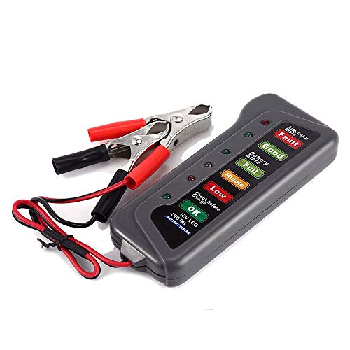12V Car Digital Battery Tester, Vehicle Battery Tester Alternator Tester 6 LED Lights Display Diagnostic Tool for Cars Motorcycle Batteries (Black, 4.7 x2 x0.7in)