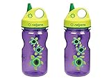 Nalgene Grip 'N Gulp Sea Turtles Bottle Purple with Green Cap 12 Ounce Water Bottle. 2 Bottle Pack
