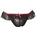 FEESHOW Men's Lace Trim Soft Mesh Sissy Pouch Crossdress Underwear Black + Red