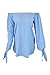 Simplee Apparel Women's Off The Shoulder Long Sleeve Knotted Top Blouse Blue