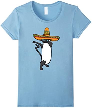 Womens Dabbing Siamese Cat Wearing Sombrero Funny Mexican Shirt Large Baby Blue