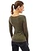 PattyBoutik Women's Scoop Neck Ruched Raglan Long Sleeve Top (Olive Green M)