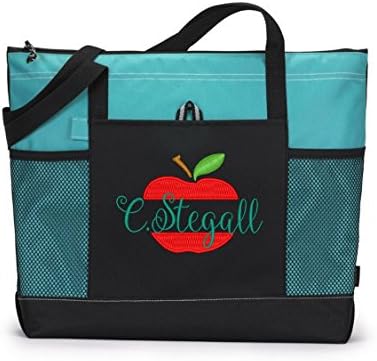 Personalized Zippered Teachers Tote Bag (Turquoise)
