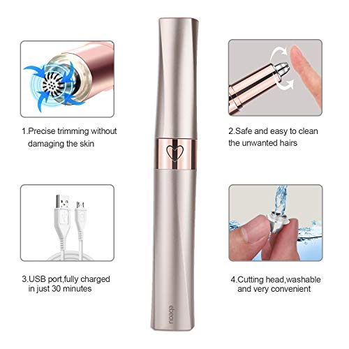 Eyebrow Hair Remover Rechargeable Ebeau Portable Painless Electric Eyebrow Trimmer Removal Eyebrow Razor Tool for Women(Champagne Gold)