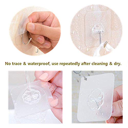 Transparent Adhesive Hooks 15 kg(Max),Free Sticky Hangers with Stainless Hooks Reusable Utility Towel Bath Ceiling Hooks (20Pack -Adhesive Hooks)