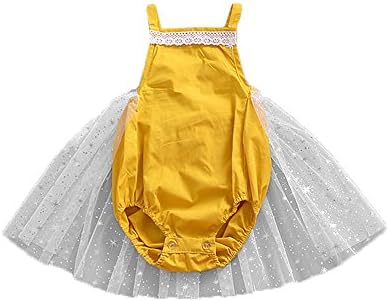 FansIn Baby Girls Summer Ruffle Sleeveless Romper Lace Tutu Dress One-Piece Sunsuit Clothes Back with Bow Tie (70CM)