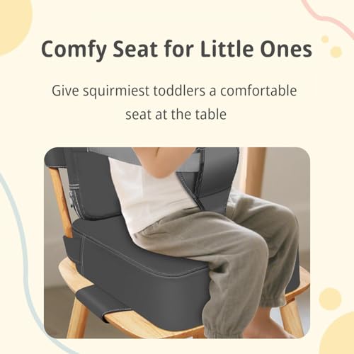 YOOJ® Toddler Booster Seat for Kitchen Chair, 2-in-1 Dining Table Booster Seat with Backrest & Adjustable Straps, PU Portable Toddler Eating Travel Increasing Cushion, Easy to Clean (Dark Grey)