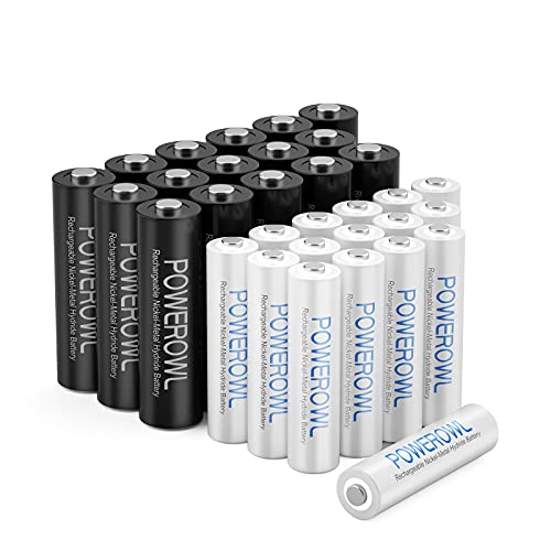 POWEROWL 32 Pieces AA AAA High Capacity Rechargeable Batteries, 16 x AA Rechargeable Batteries 2800mAh and 16 x AAA Rechargeable Battery 1000mAh, 1.2V Ni-MH Rechargeable Battery