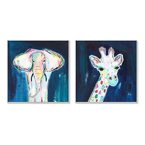 Stupell Industries Colorful Safari Animal Portraits Playful Elephant Giraffe, D…