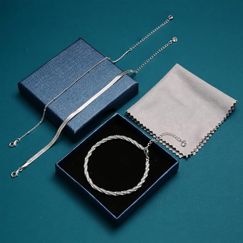 CASSIECA Sterling Silver Bracelets for Women Ladies Silver Bracelets Layered Dainty Link Chain Bracelet Adjustable Stackable Beaded Bracelets for Women Girls