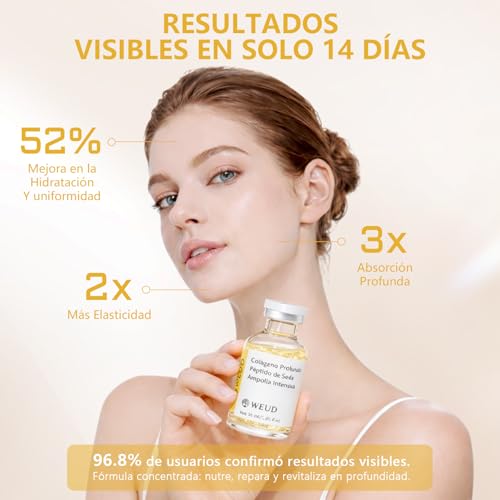 WEUD Serum Facial Coreano con 30+ Péptidos y 4 Colágenos, Ampolla Intensiva con Colágeno Hidrolizado y Péptido de Seda, Reafirma, Hidrata e Ilumina la Piel, Cuidado Antiedad para Todo Tipo de Piel