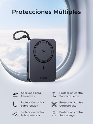 UGREEN 10000mAh Power Bank QI2 15W Inalámbrico PD 30W Carga Rápida, Bateria Portatil iPhone con Cable USB-C Integrado y Soporte Plegable, Pila Portatil Magsafe Compatible con iPhone 17/16/15, Galaxy