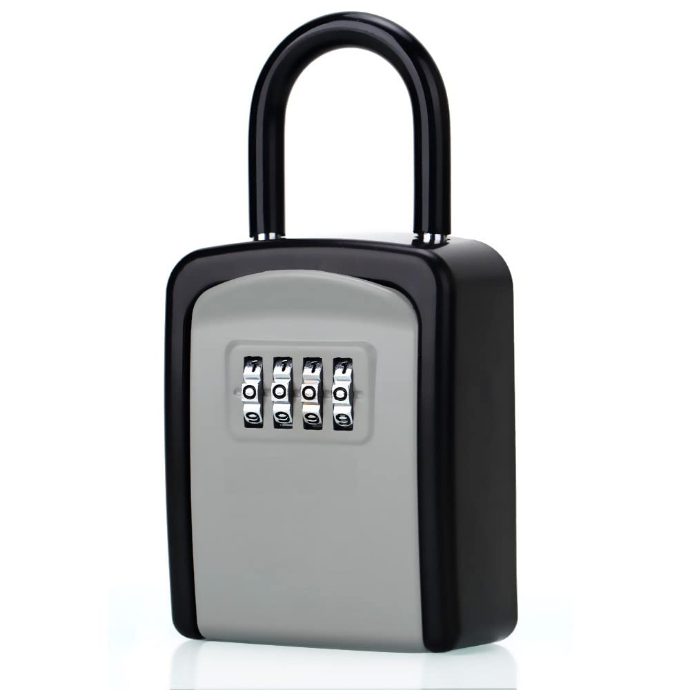 ABRA FOX Key Lock Box, Combination Lock box with Code for House Key Storage, Combo Door Locker (Black-1pack)