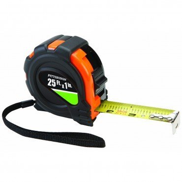 Photo 1 of 25 ft. x 1" Tape Measure Nonslip Rubber Shell Graduated in 1/16", 1/8", 1" and 1 foot stud findings