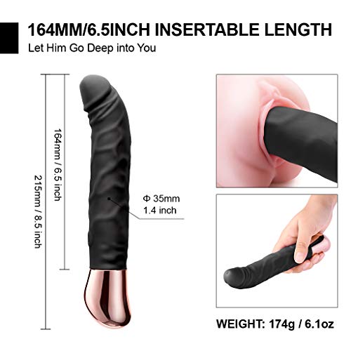 Rechargeable Realistic Dildo Vibrator for Women,G-Spot & Clitoral Stimulation with 10 Vibration Modes Adult Sex Toy for Couples Women (Black)