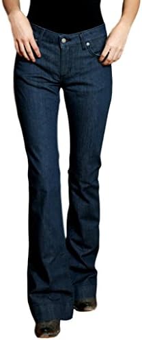 Kimes RanchWomen's Lola Casual Western Mid-Rise Waist Trouser Fit Wide Flare Leg Tri-Blend Denim Blue Jeans