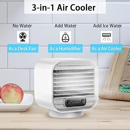 Portable Air Conditioner, Mini AC Unit Personal Cooling Fan Small Evaporative Blast Cooler, Battery Operated Humidifier Misting Fan, 3 Speeds Desk Air Conditioning Fan for Home Office Outdoor Kitchen (White)