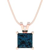 Clara Pucci 14K Rose Gold Plated Solitaire 18" Box-Chain Necklace - Sterling Silver 1.5ct Princess Cut London Blue Topaz Pendant