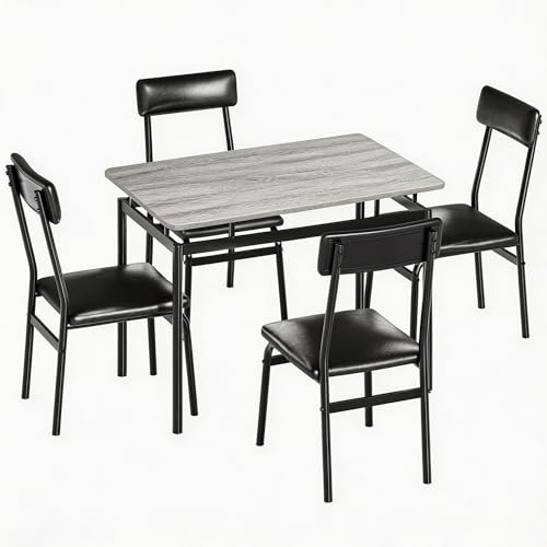 Garvee 5 Piece Dining Table Set, Wooden Kitchen Table Set with 4 PU Upholstered…