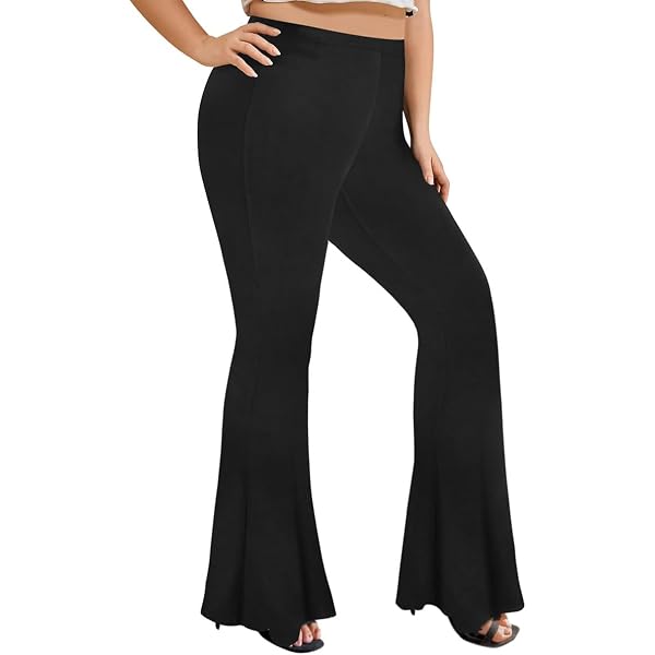 Floerns Women's Plus Size Rhinestone Bell Bottom Pants – Glitter & Contrast Mesh