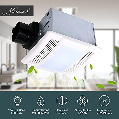 Ultra Quiet Bathroom Exhaust Fan with LED Light 90CFM 1.5 Sone Bathroom