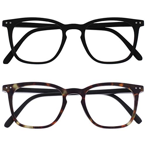 OPULIZE Bex Reading Glasses 2 Pack Large Square Cool Designer Frame Spring Hinges Scratch Resistant Matt Black Brown Mens Womens RR64-12 +2.50