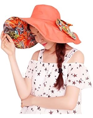 Wicky Women's Sun Hat Large Wide Brim Beach Visor Hat Foldable Beach Cap(FBA) Orange Medium