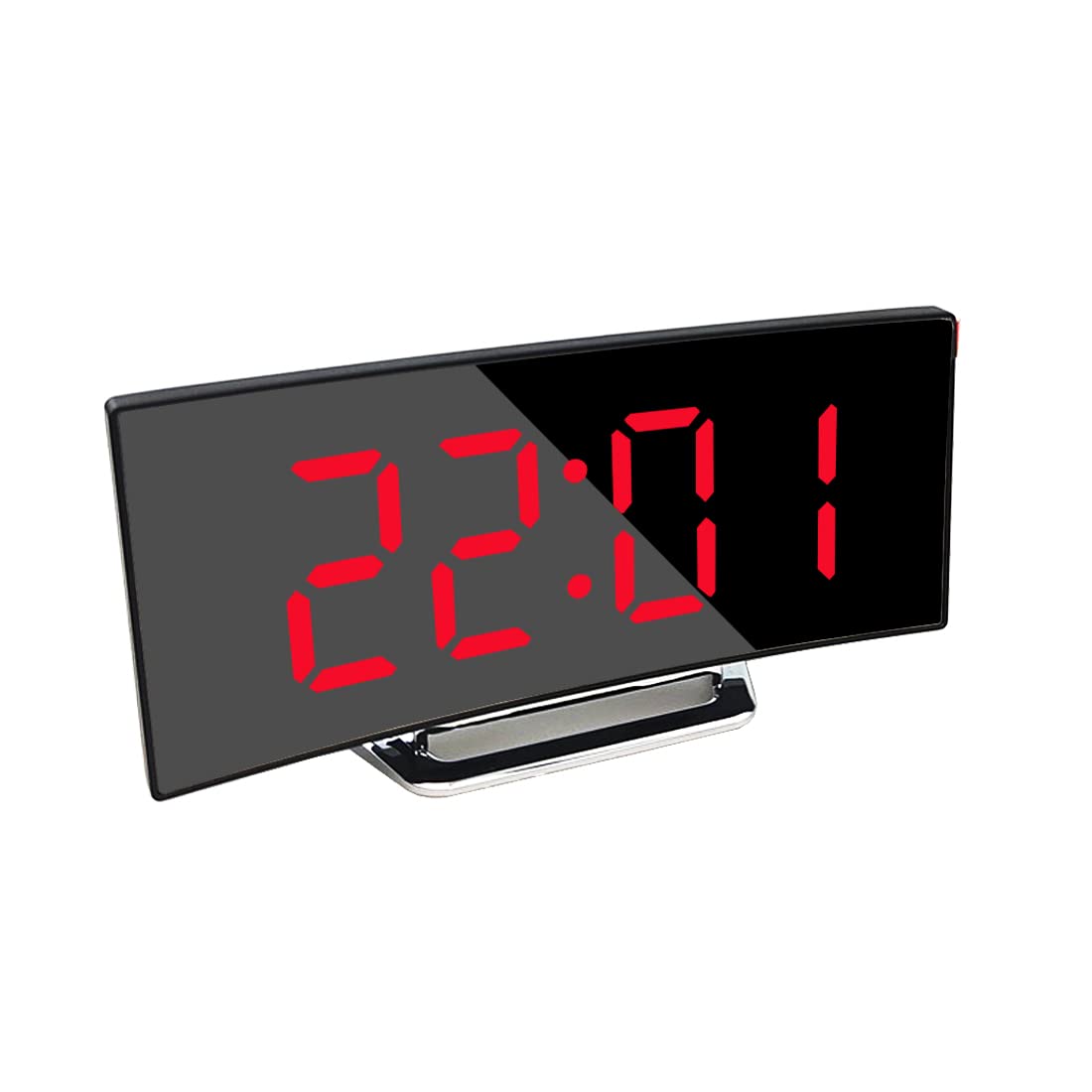Digital Alarm Clock, LED Bedside Clock Mains Powered, Alarm Clock with Night Light for Bedrooms, 7" Curved-Screen, 2 Levels of Brightness, Snooze, 12/24H, USB Charger, Travel and Office (No Adapter)