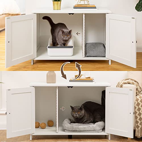 HOOBRO Cat Litter Box Enclosure, Hidden Cat Washroom Furniture with Divider, Wooden Pet House