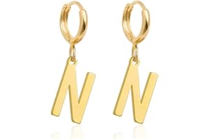 Fremttly 14K Gold Plated Initial Earrings, Dainty Gold Earrings Dangle Hoop Letter Earrings Cute Earrings for Women