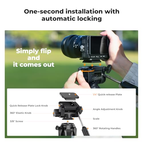K&F CONCEPT 75" Lightweight Tripod, Camera Compact Tripod with Remote and 2-in-1 Phone Holder,Travel Phone Tripod with Removable 3-Way Pan Head for Selfie/Video Recording/Photo/Live Stream/Vlog