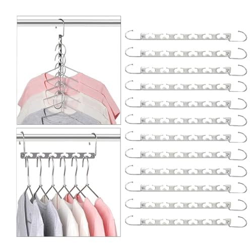 Sindax 12pcs Magical Space Saving Hangers, Stainless Steel Hangers for Clothes, Portable Closet Wardrobe Storage Organiser for Trouser Coat and Suits