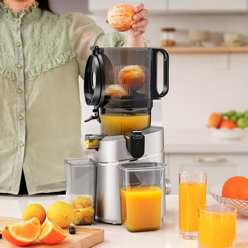 AMZCHEF Automatic Cold Press Juicer Machines 250W Liberate Your Hands -135MM Opening and 2L Capacity Slow Juicers for Whole Fruit and Vegetable