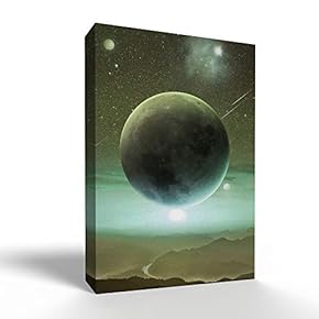 Canvas Wall Art - Galaxy Colorful Super Big Blue Moon for Living Room - Modern Home Art Stretched and Framed Ready to Hang - 12x18 inches