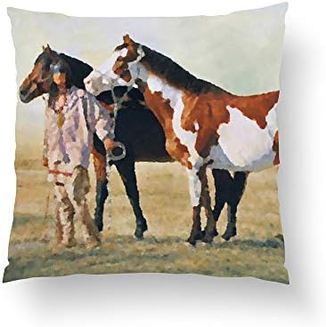 Zippered Pillow Covers Pillowcases One Side 20x20 Inch Palomino Horses Native American Indian Watercolor Pillow Pillow Cases Cushion Cover for Home Sofa Bedding