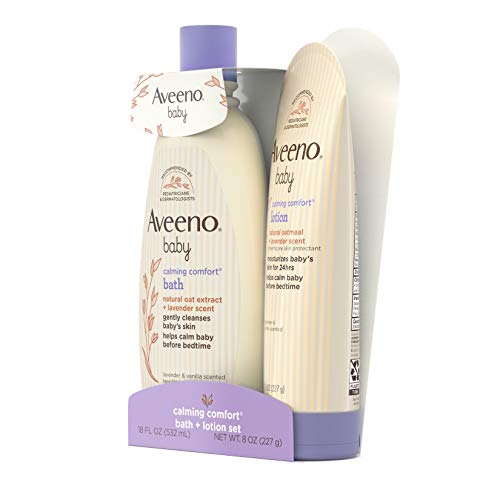 AVEENO BABY CALMING COMFORT BATH & BODY LOTION SET, NIGHTTIME BABY SKIN CARE PRODUCTS WITH NOURISHING OATMEAL PLUS RELAXING LAVENDER & VANILLA SCENTS, PARABEN- & PHTHALATE -FREE, 2 ITEMS