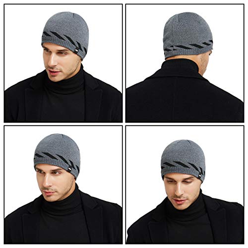 OMECHY Winter Beanie Skull Cap Warm Knit Fleece Lined Ski Slouchy Toboggan Hat for Men & Women Grey - Thumbnail 4