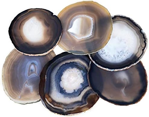 Large Natural Agate Drink Coasters Set of 6 Six 4-5" Sliced Geode Slab with Rubber Bumpers Crystal Stone Quartz Beverage Coaster Hostess or Housewarming gift idea