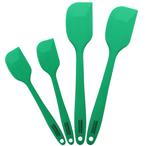 HOMKOM Silicone Spatula Scraper Set With Hygienic Solid Coating, Green (4-Pack)