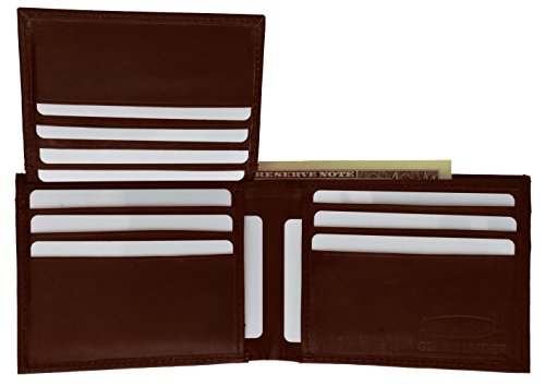 Marshal Wallet Genuine Leather Men Bifold Flap Up Wallet Hidden Money Pocket (Burgundy)