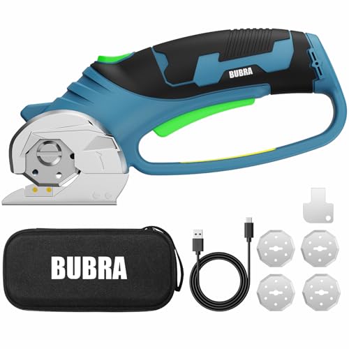 Cordless Electric Scissors 4V Rechargeable Cardboard Cutter with 4 SK5 Blades, 2000mAh Battery, LED Light, Electric Box Cutter 1/3” Cutting Capacity Power Cutter for Fabric Carpet Leather DIY - Blue