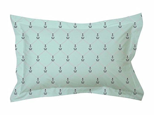 JUBARIS Blue Anchors - 500 THREAD COUNT 100% COTTON SATEEN DIGITAL PRINT OXFORD PILLOWCASE SET LUXURY NAUTICAL DESIGN