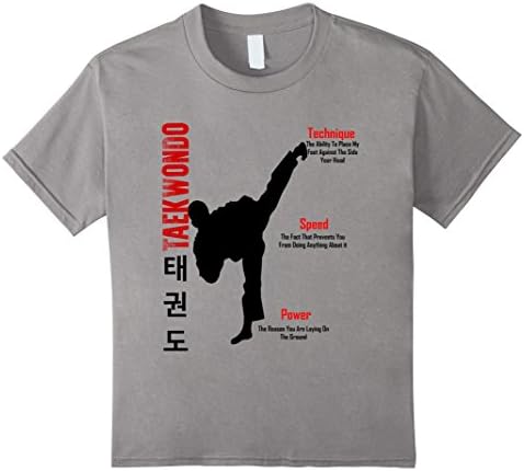 Taekwondo kick T-shirt Technique,Speed,Power - Kids 10 - Slate